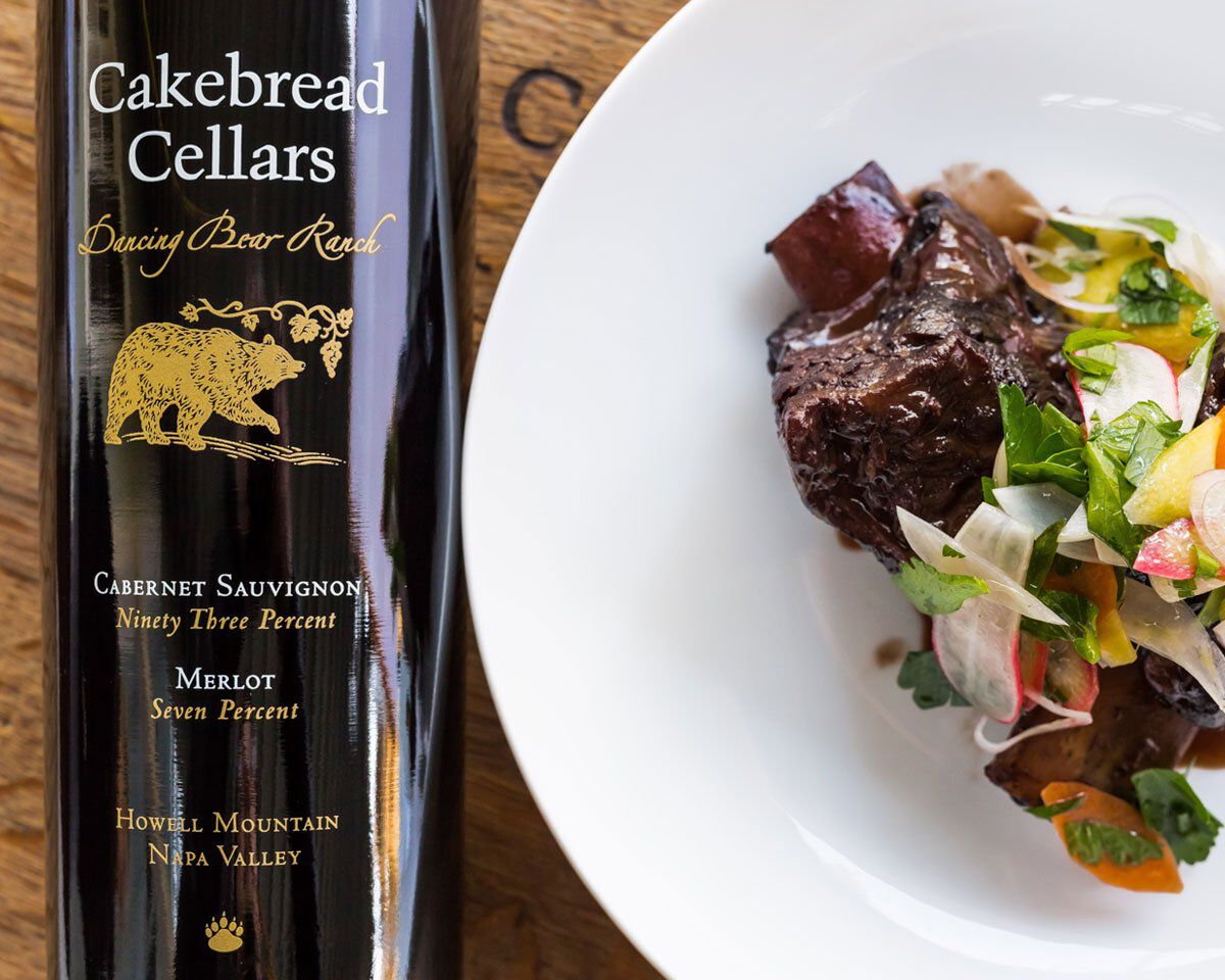 Red Wine Braised Short Ribs with Shaved Vegetable and Herb Salad