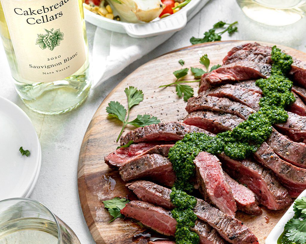 Flat iron steak chimichurri top