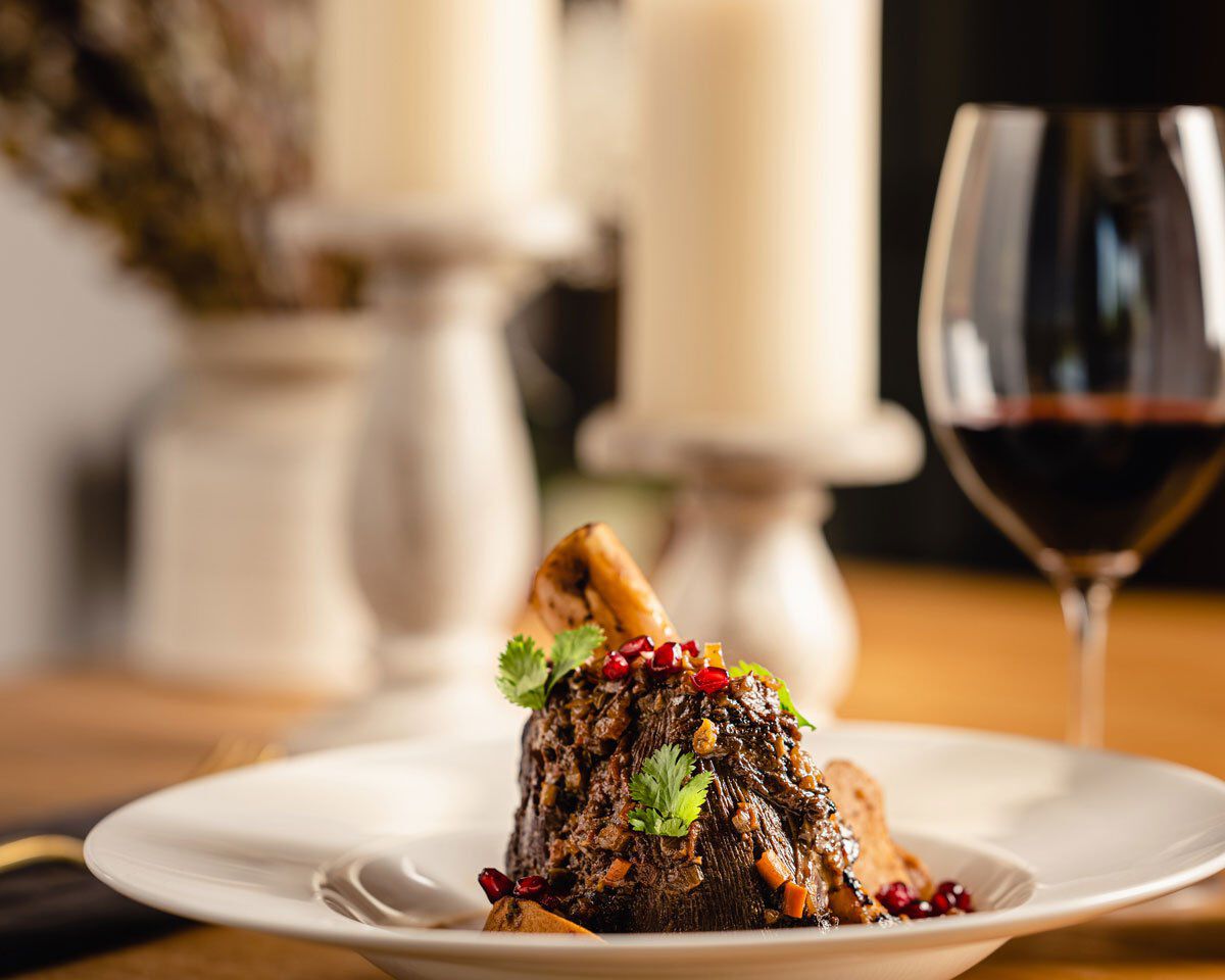 Braised Venison Shanks with Pomegranate and Quince
