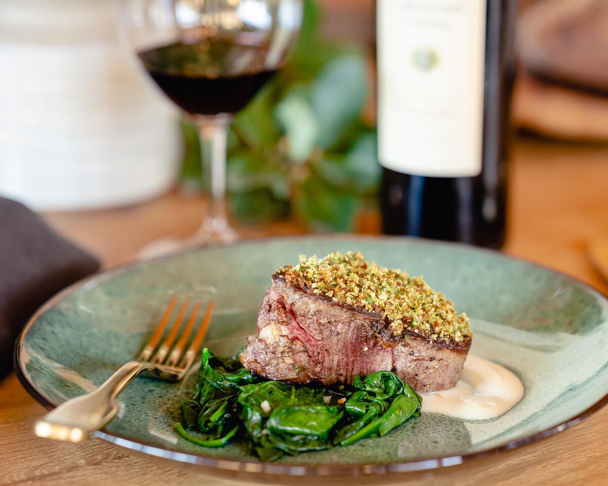Andouille Crusted Filet Mignon with Garlic Sauce
