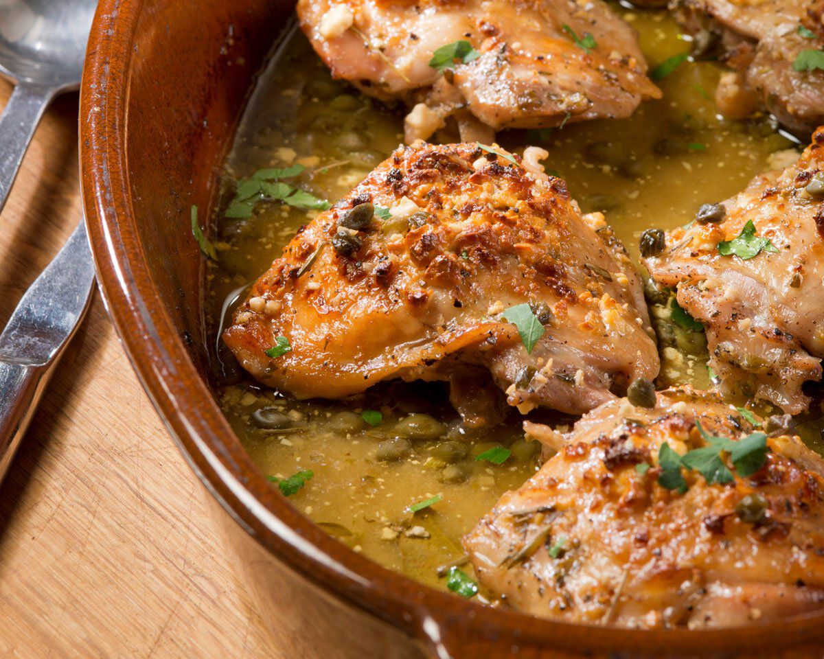 Jane&apos;s Baked Chicken Thighs with Lemon, Feta and Capers