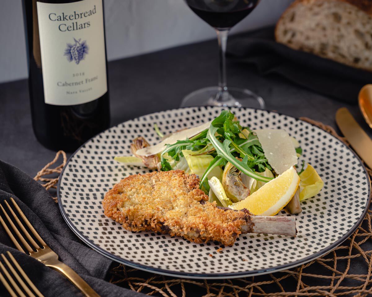 Parmesan Crusted Lamb Chops with Arugula &amp; Artichoke Salad