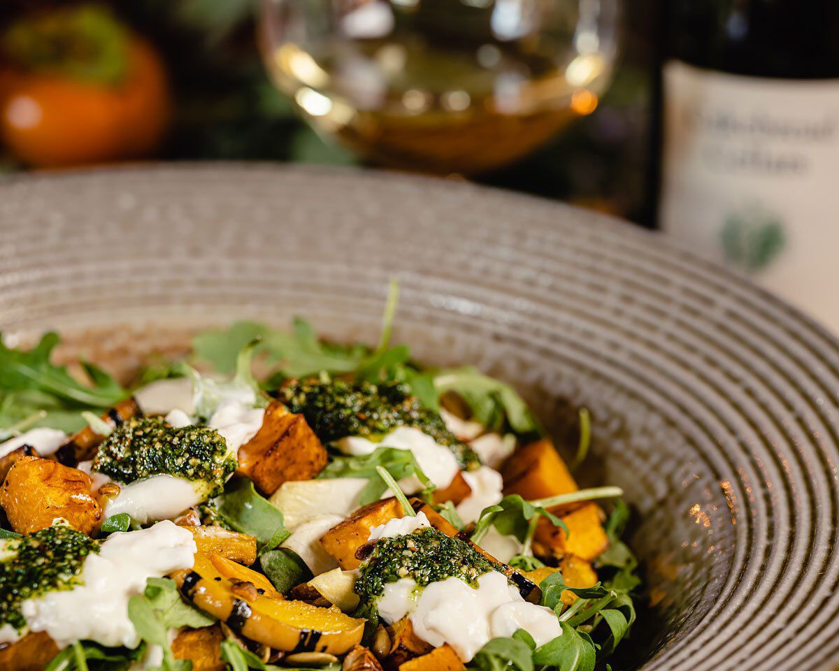 Winter Squash Salad with Burrata and Pumpkin Seed Pesto