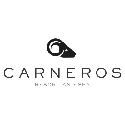 A lush, elegant logo for Carneros Resort and Spa, featuring a stylized ram's horn icon and modern typography.